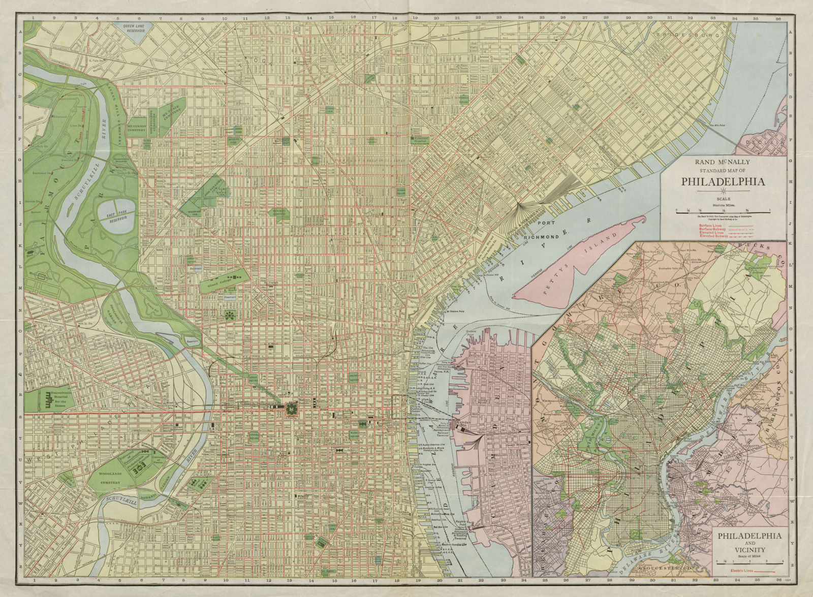 Rand McNally Standard map of Philadelphia. City plan. Pennsylvania c1913